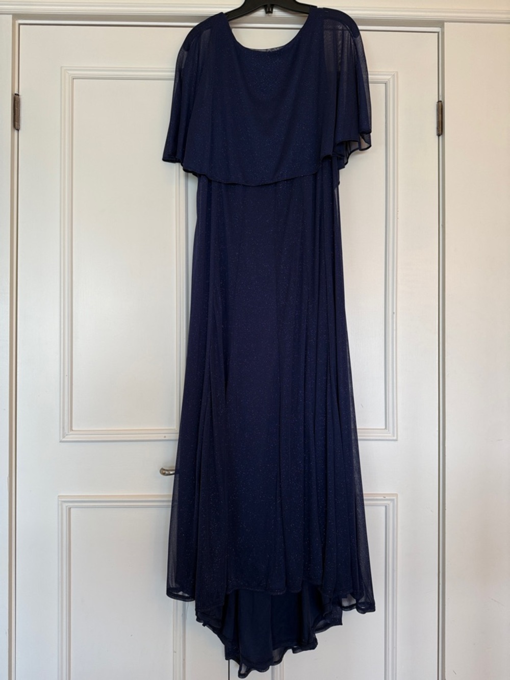 Elegant Navy Maxi Dress with Lightweight Capelet